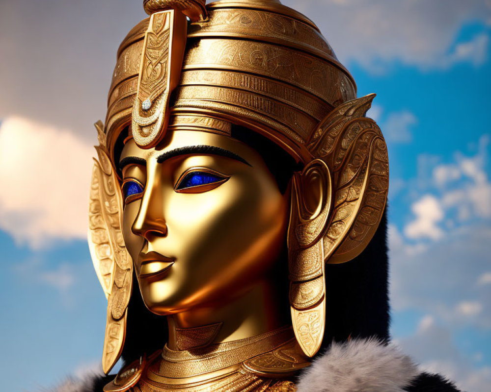 Detailed 3D illustration of person in golden Egyptian pharaoh headgear