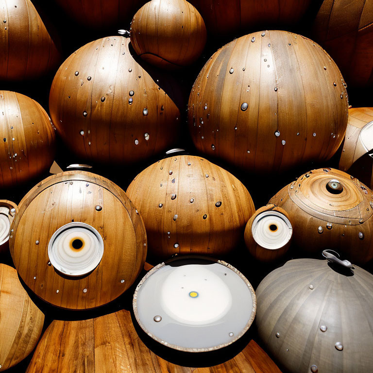 Clustered Wooden Sphere Light Fixtures with Metal Accents in Various Shades
