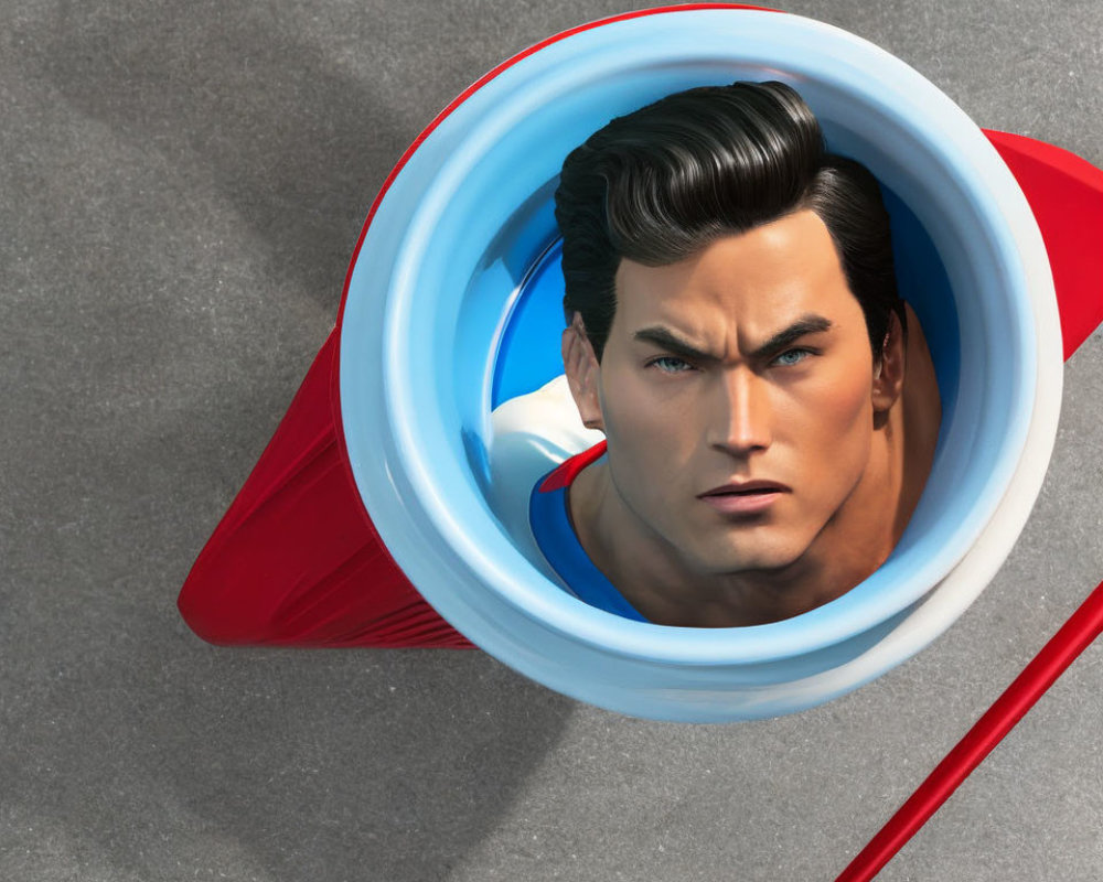 Superman's face in stylized shield emblem from above