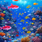 Colorful Fish Swimming Among Coral Reefs in Vibrant Underwater Scene