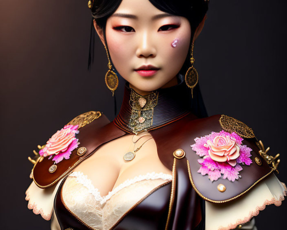 Digital artwork of woman in ornate fantasy costume with East Asian features