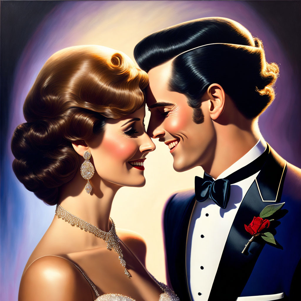 Illustration of Smiling Couple in Formal Attire