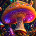 Fantastical Mushroom Forest with Vibrant Digital Art