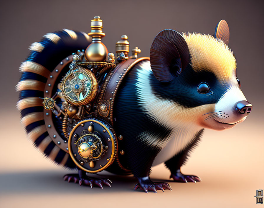 Steampunk-inspired hedgehog with mechanical parts and brass details