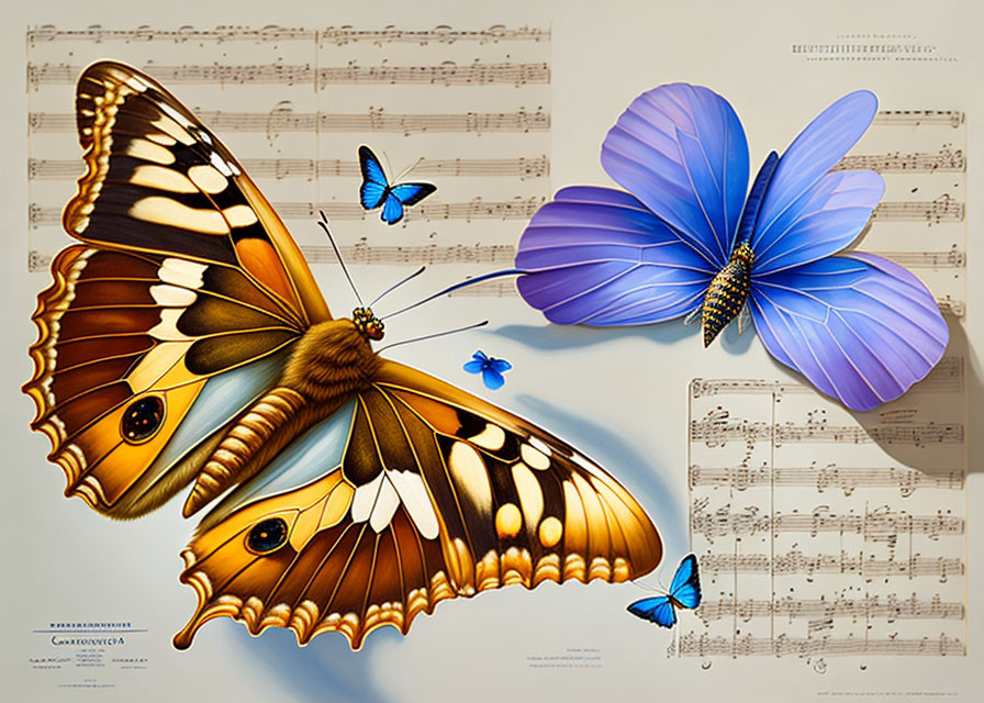 Colorful Butterfly Artwork with Music and Nature Theme