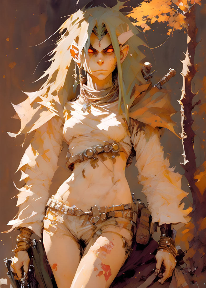 Fantasy character illustration with elf-like features and sword hilt