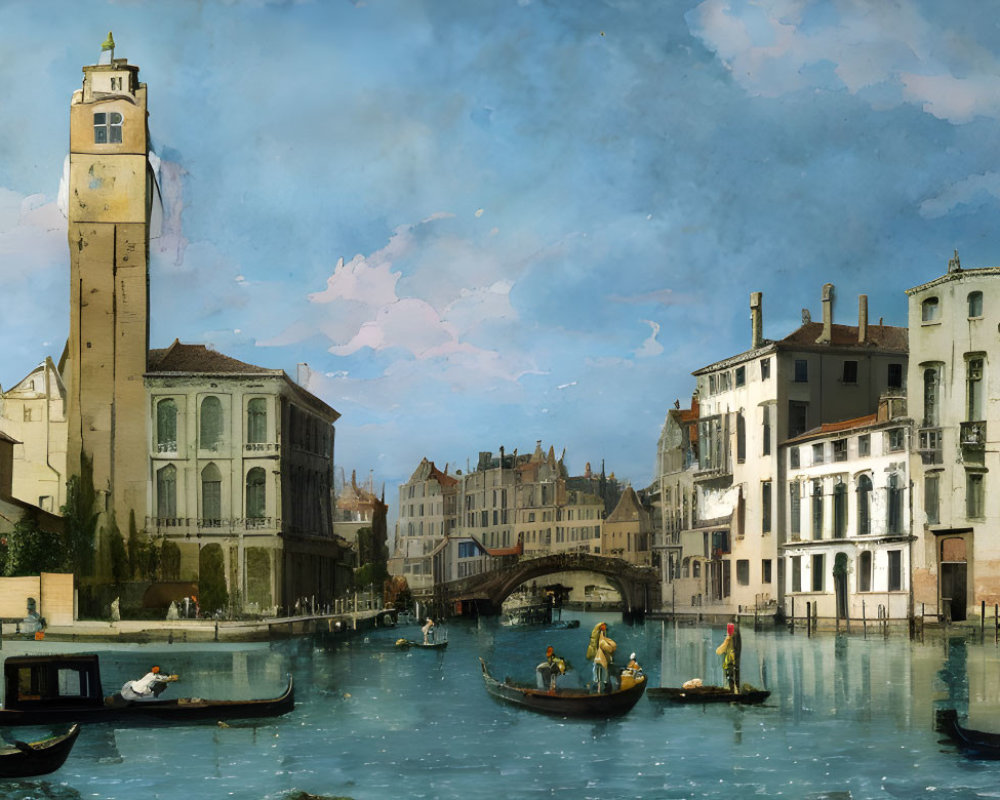 Venice Canal with Gondolas and Historical Buildings