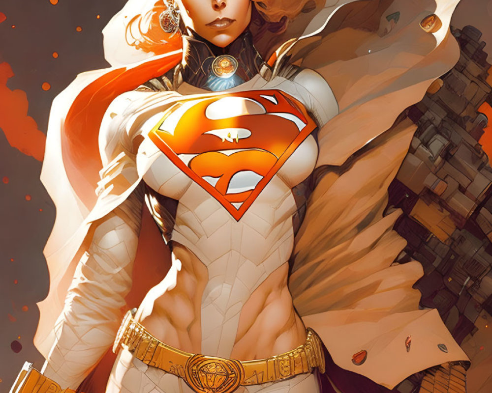 Heroic Figure in Red Cape with Superman Crest and Golden Cuffs