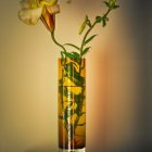 Elegant flower vase painting with decorative swirls on gradient backdrop