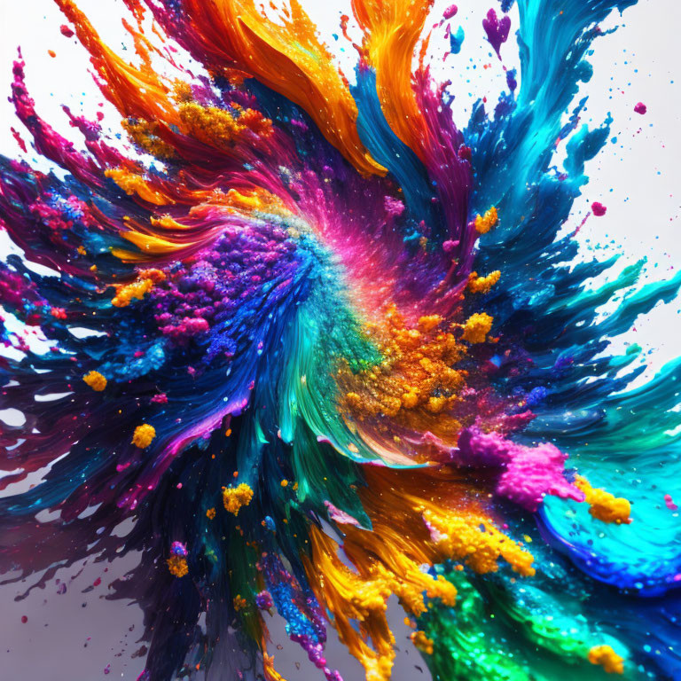 Colorful Swirling Paint Splashes in Blue, Orange, Purple, and Pink