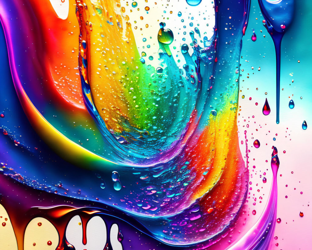 Colorful Abstract Art with Water Droplets and Glossy Finish