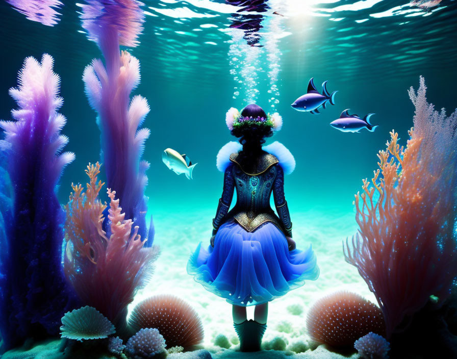Vibrant coral and fish in surreal underwater scene