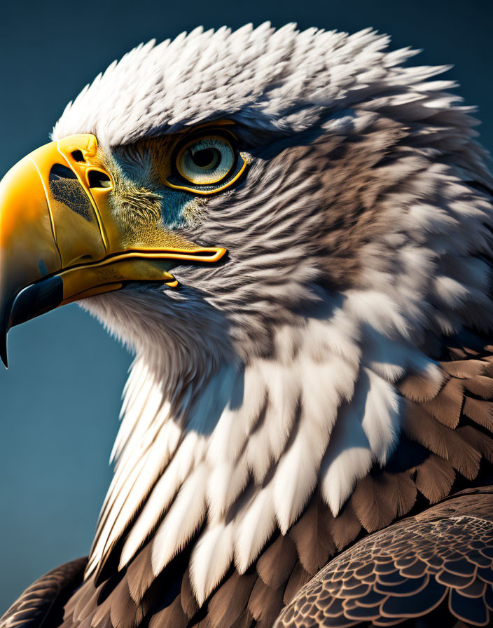 Detailed Bald Eagle Head Close-Up with Sharp Eyes and Yellow Beak