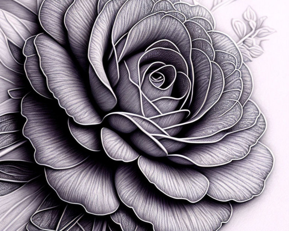 Detailed Monochromatic Rose Illustration with 3D Effect