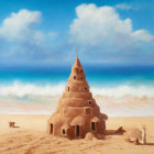 Detailed Sandcastle with Multiple Tiers on Beach Shore