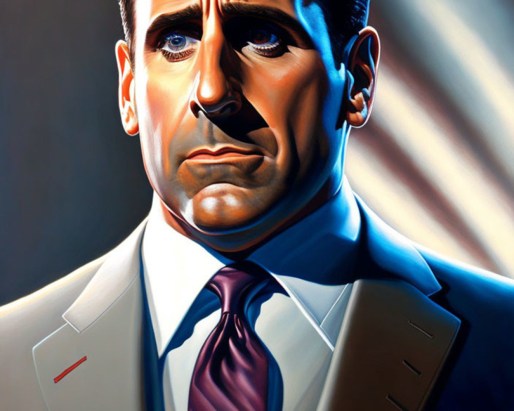 Man in Suit Illustration: Serious Expression, Mid-Century Modern Style
