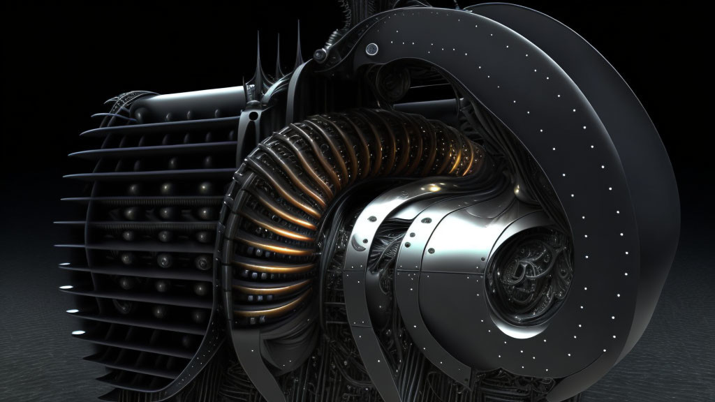 Detailed 3D Rendering of Jet Engine Turbine and Compressor