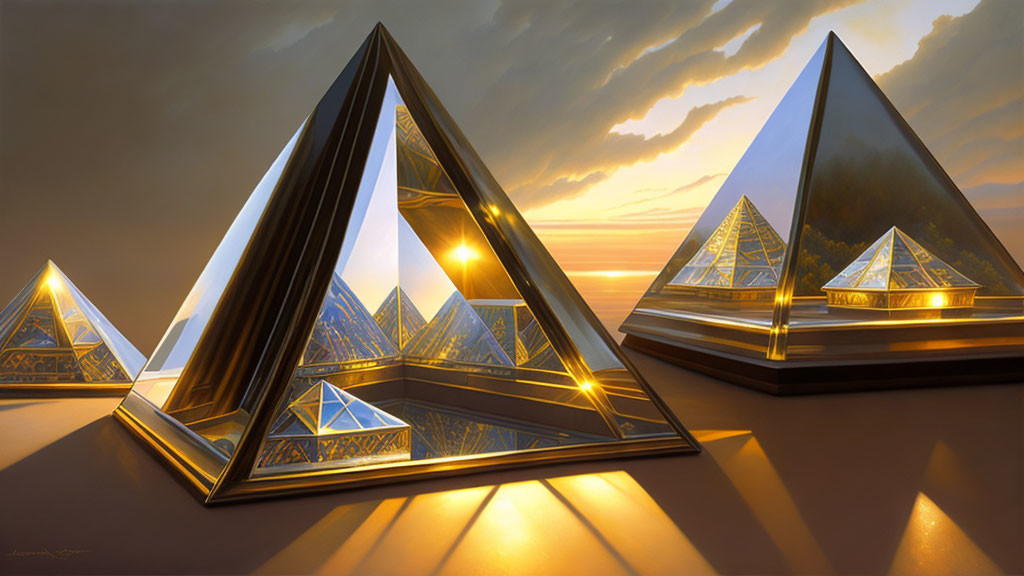 Futuristic pyramids in digital art with geometric designs