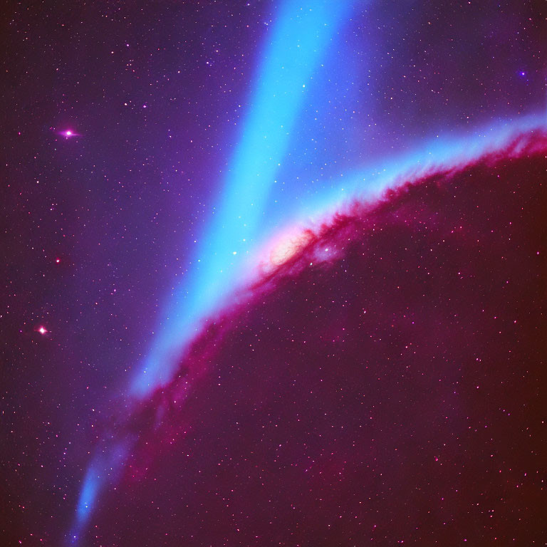 Vibrant blue and pink nebula with scattered stars on dark cosmic background