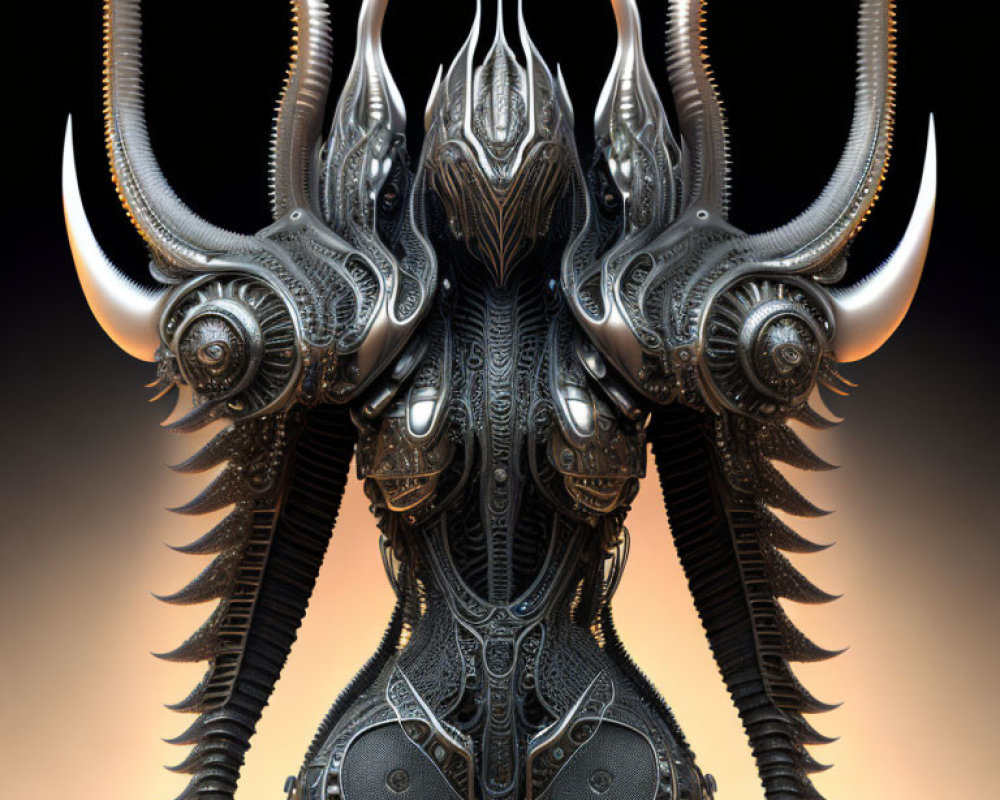 Symmetric Metallic Sculpture Resembling Armor with Ornate Details