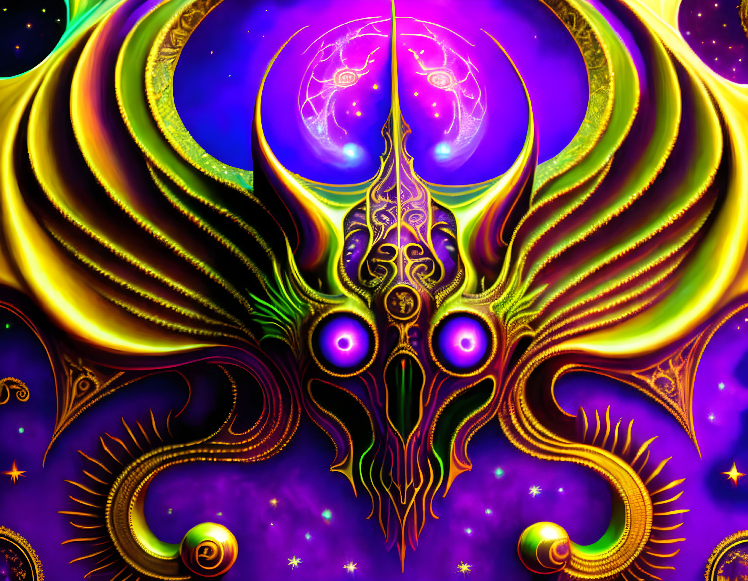 Colorful Psychedelic Fractal Art with Abstract Butterfly Shapes