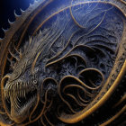 Intricate Dragon Fractal Artwork with Metallic Texture