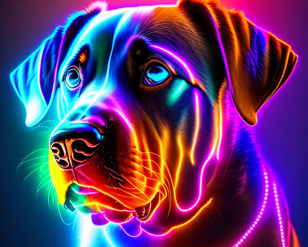 Colorful Neon Dog Artwork on Dark Background