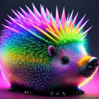 Colorful neon-lit hedgehog on dark background