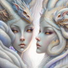 Ethereal beings with pale skin and golden eyes in fantasy illustration