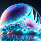 Colorful Cosmic Digital Artwork: Dewy Clamshell with Lotus