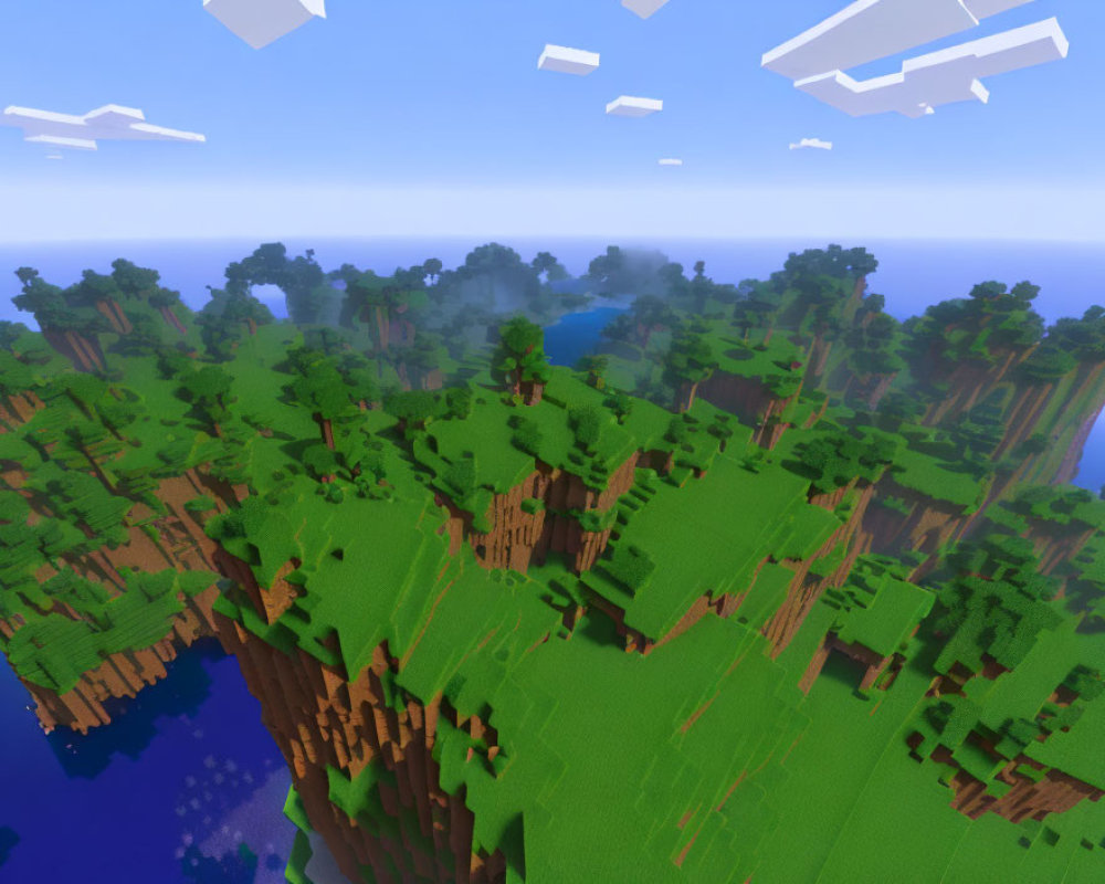 Tranquil Minecraft jungle landscape with tall trees and cliff edges