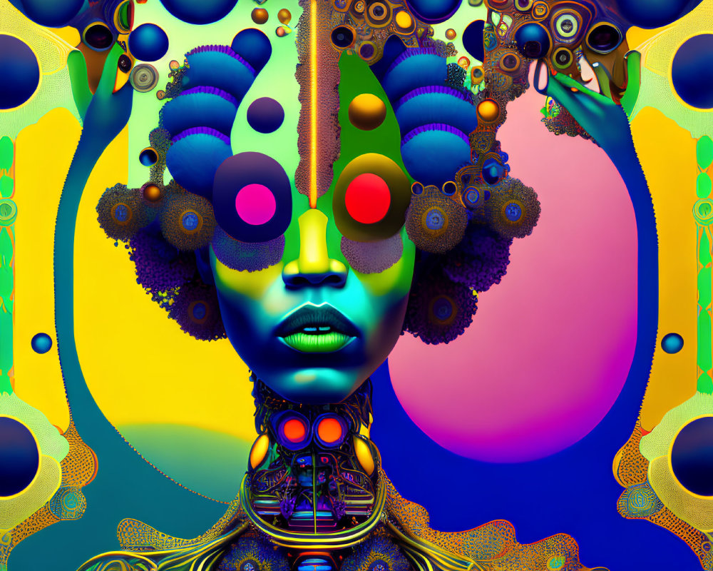Symmetrical Psychedelic Artwork with Central Humanoid Figure