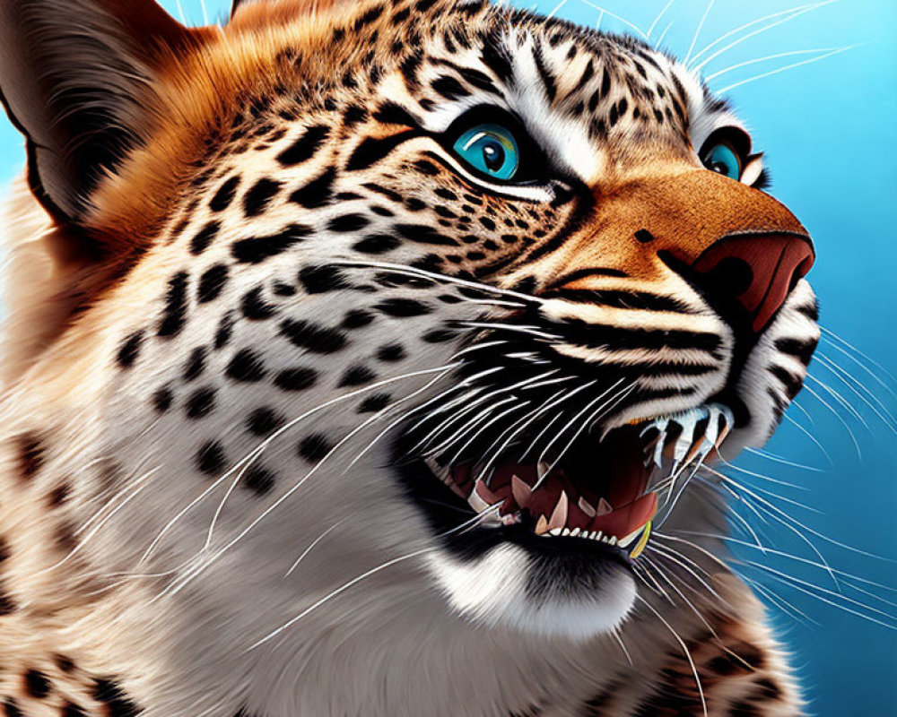 Detailed Leopard Illustration with Blue Eyes and Fur Texture