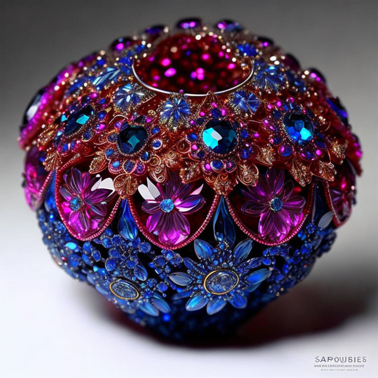 Colorful Blue and Pink Crystal Ornament on Dark Background