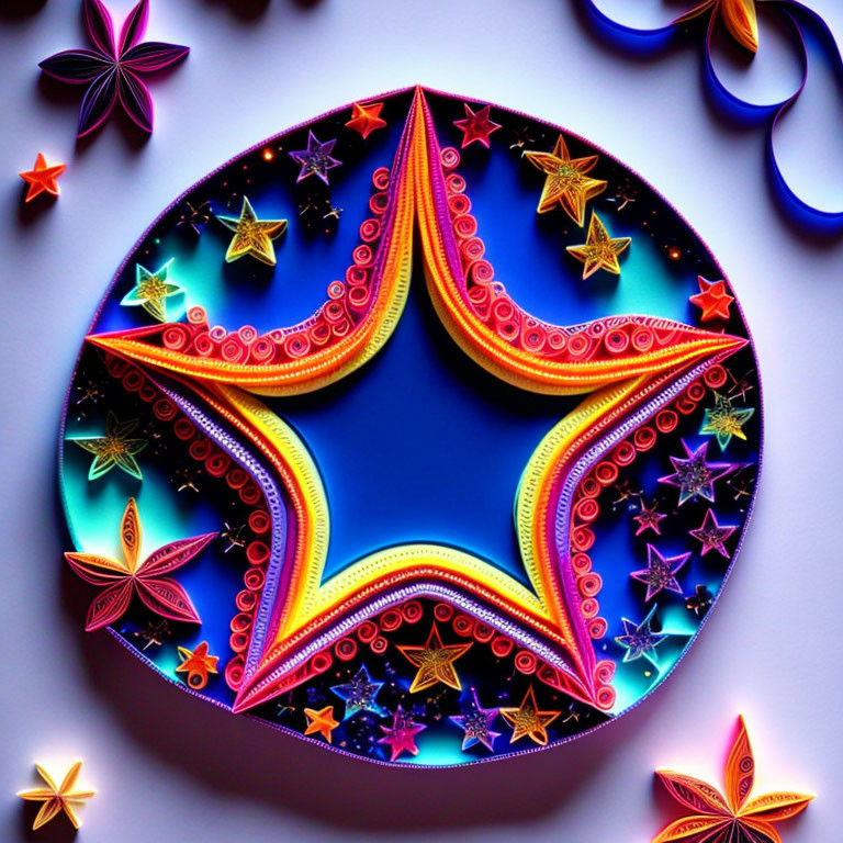 Colorful Neon Star-Shaped Paper Art on Light Background