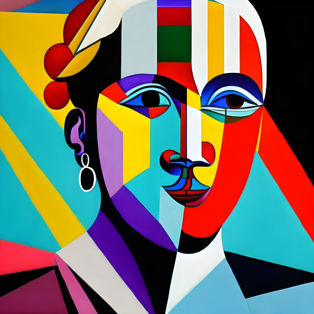 Vibrant Cubist Painting of Abstract Human Face
