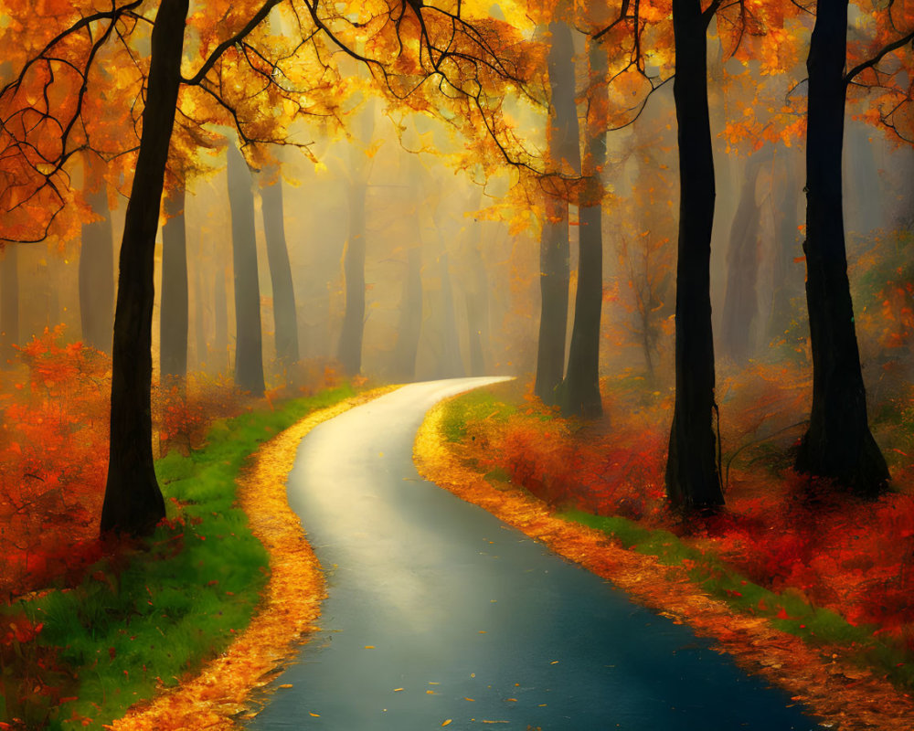 Scenic autumn forest path with golden foliage