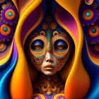 Colorful Surreal Face Artwork with Peacock Feather Patterns