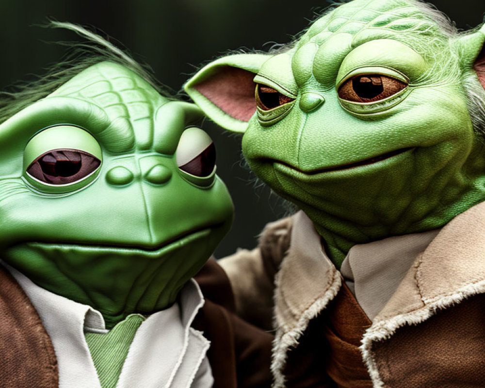Detailed Yoda Figures in Fabric Clothing with Expressive Eyes
