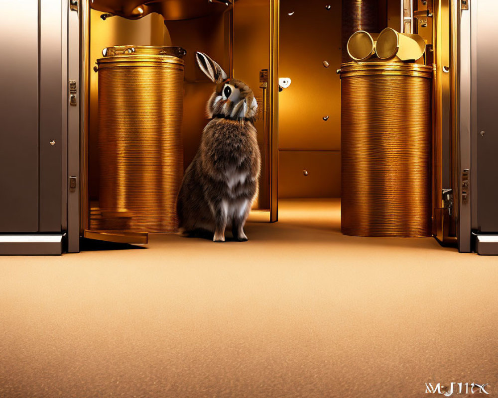 Luxurious hallway with small rabbit and golden decor