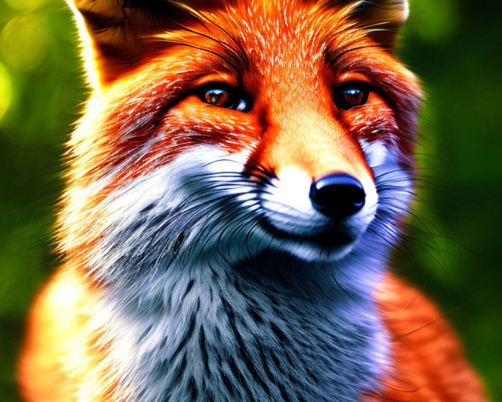 Detailed Red Fox Digital Art with Intense Gaze