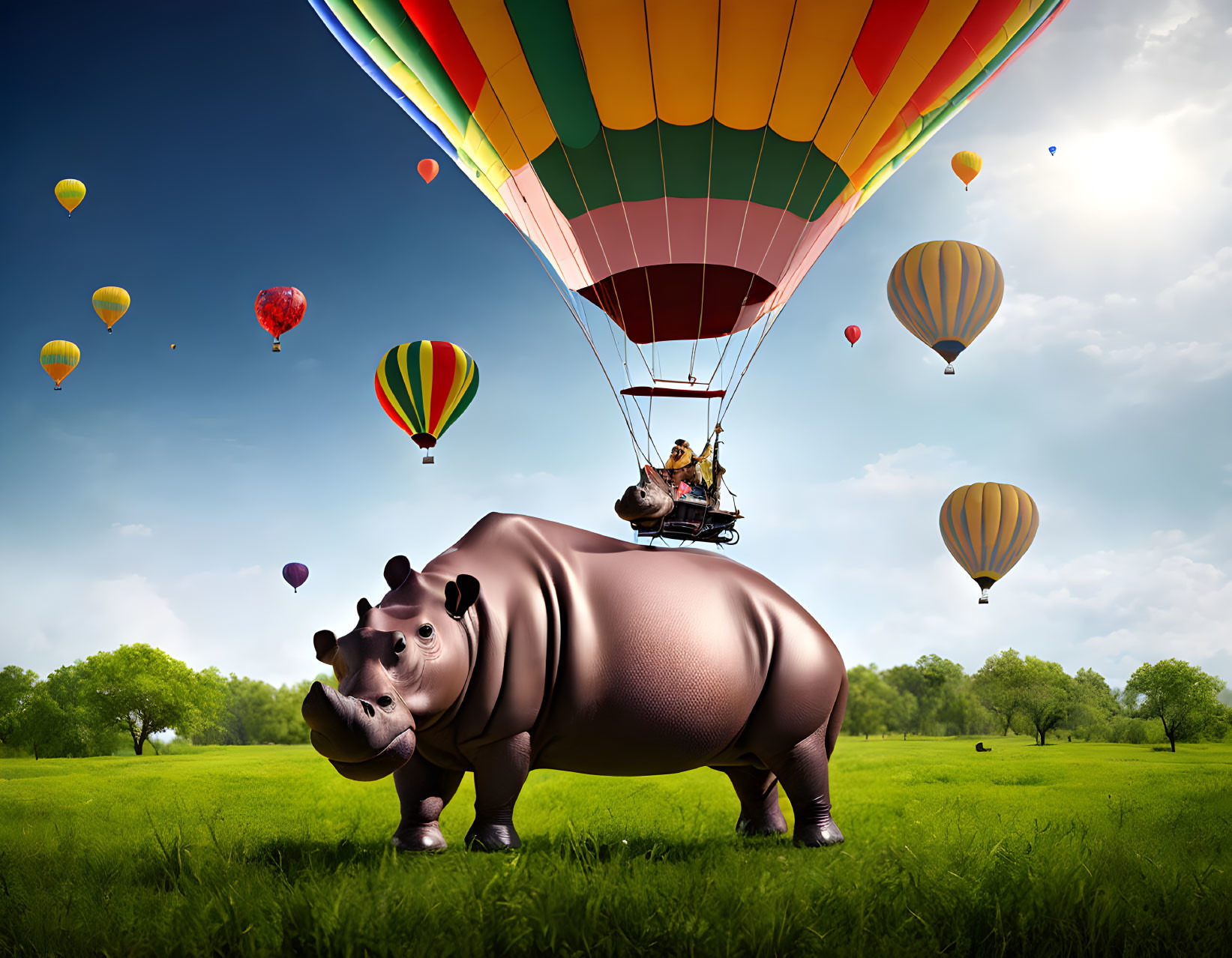 Rhino with Hot Air Balloon