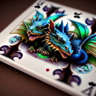 Vivid 3D Blue Dragons on Ace of Clubs Card