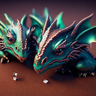 Colorful Dragons with Dice in Animated Style