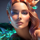 Woman with Mermaid Features Close-Up on Cool-Toned Background