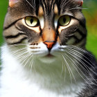 Tabby Cat with Yellow Eyes and Black Stripes on White Chin