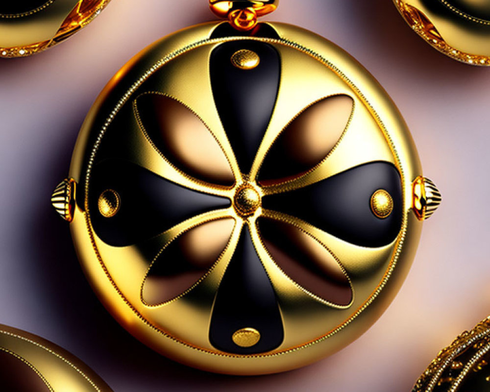 Luxurious Golden Christmas Bauble with Black and Gold Flower Pattern