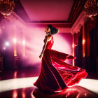 Woman in Red Dress Twirling at Formal Event