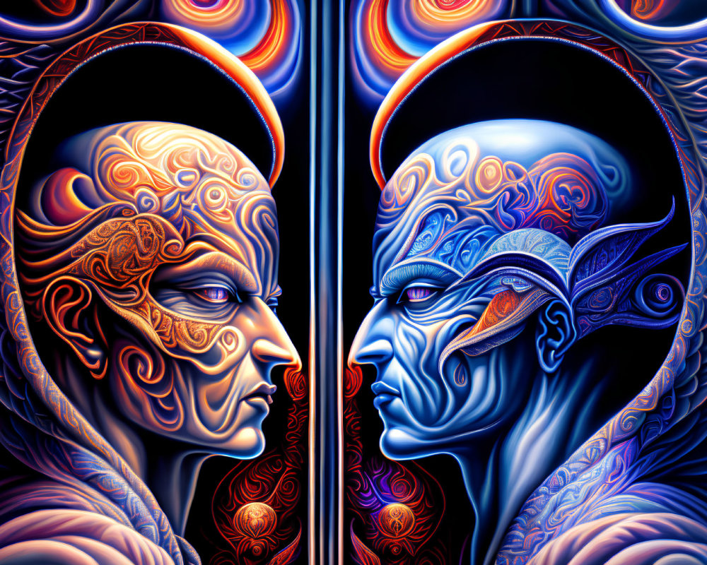 Vividly Colored Symmetrical Faces with Intricate Patterns