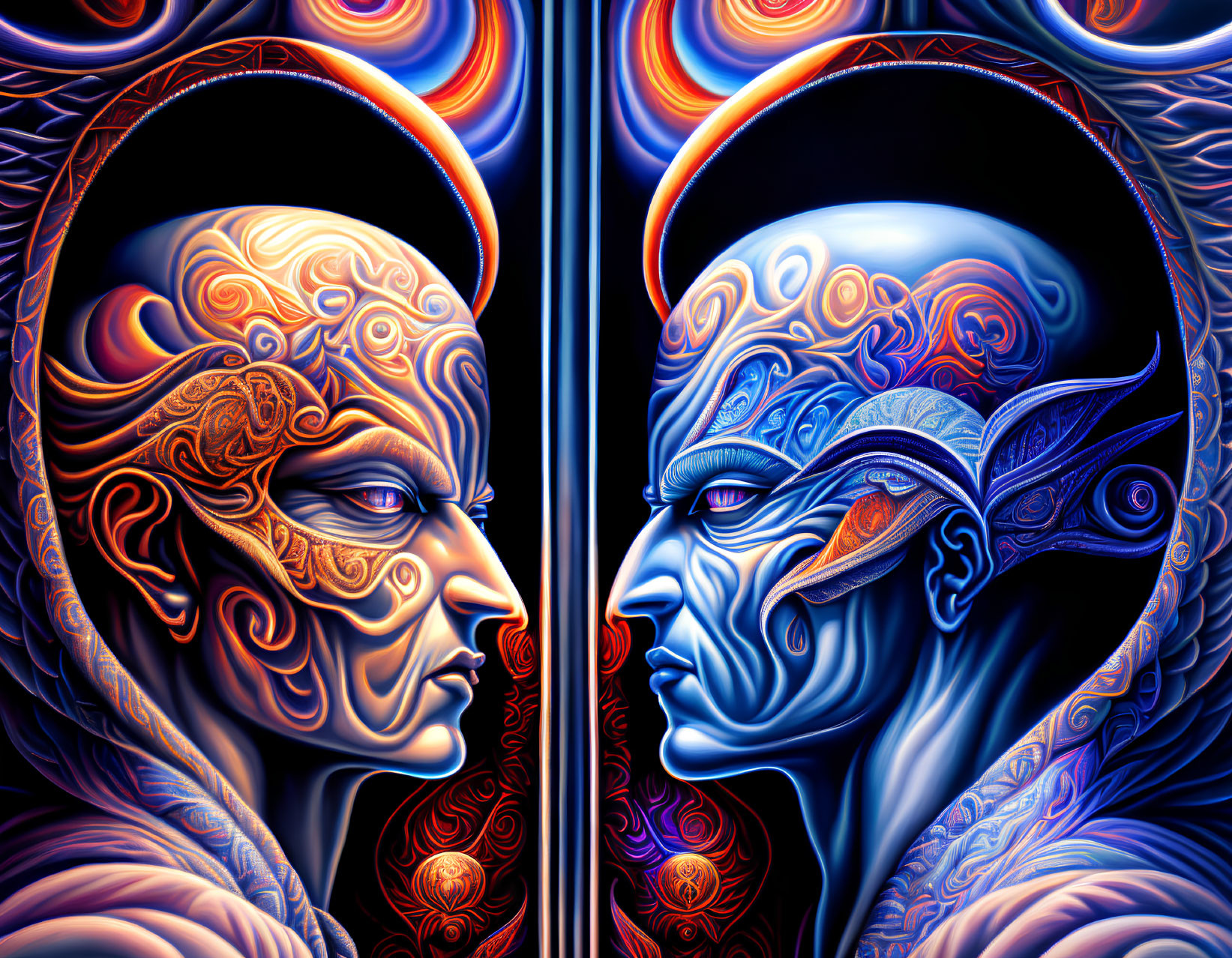 Vividly Colored Symmetrical Faces with Intricate Patterns
